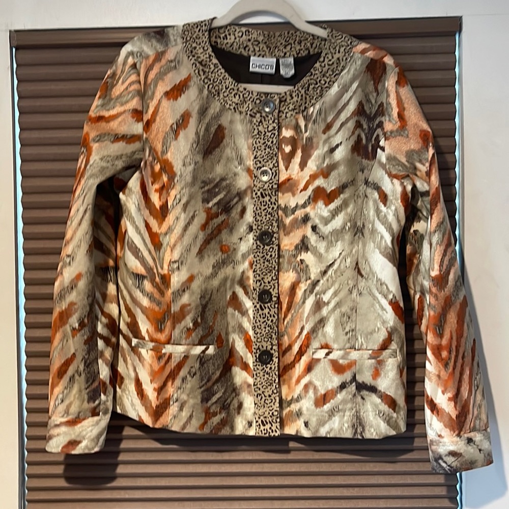 Chicos animal print jacket size 1